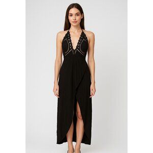 Cleobella Embroidered Lace Halter Midi Maxi Dress Tulip Hem Black - Size XS